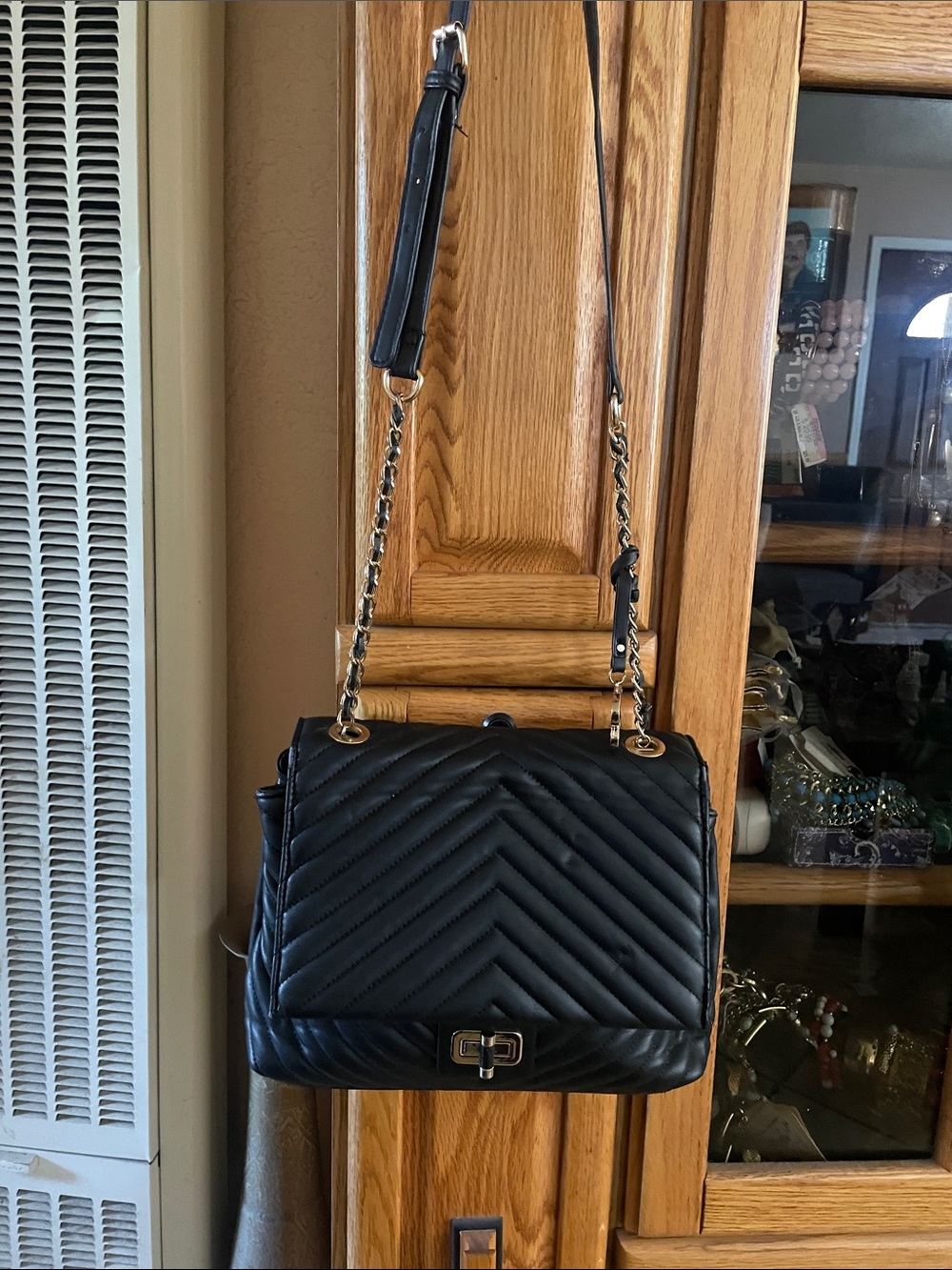 Jessica Simpson Black Quilted Chevron Shoulder Bag with Chain Strap